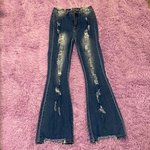 Skinny Ripped Bell Bottom Jeans for Women Classic High Waisted Flared Jean Pants